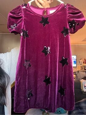 Little Girls Burgundy velvet & Sequin Star Dress
